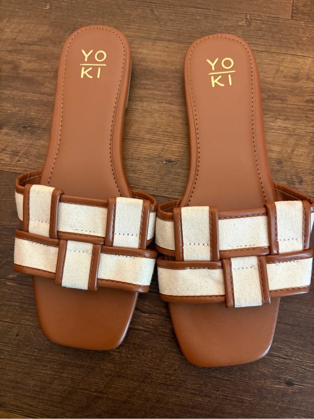 Yoki Tan & Cream Slide Sandals